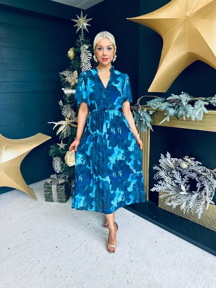 Women Evening Dress Canella Lane Eimear Pleated Midi Dress Marine Blue