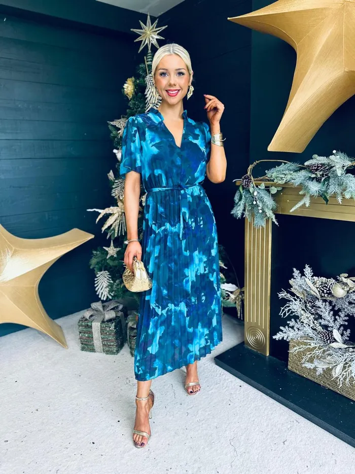 Women Evening Dress Canella Lane Eimear Pleated Midi Dress Marine Blue