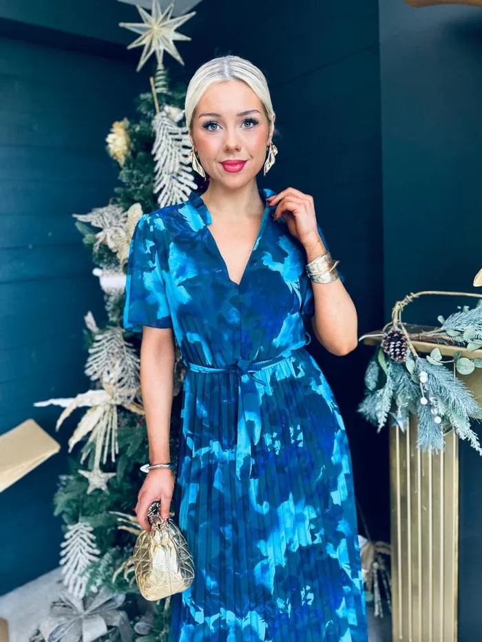 Women Evening Dress Canella Lane Eimear Pleated Midi Dress Marine Blue
