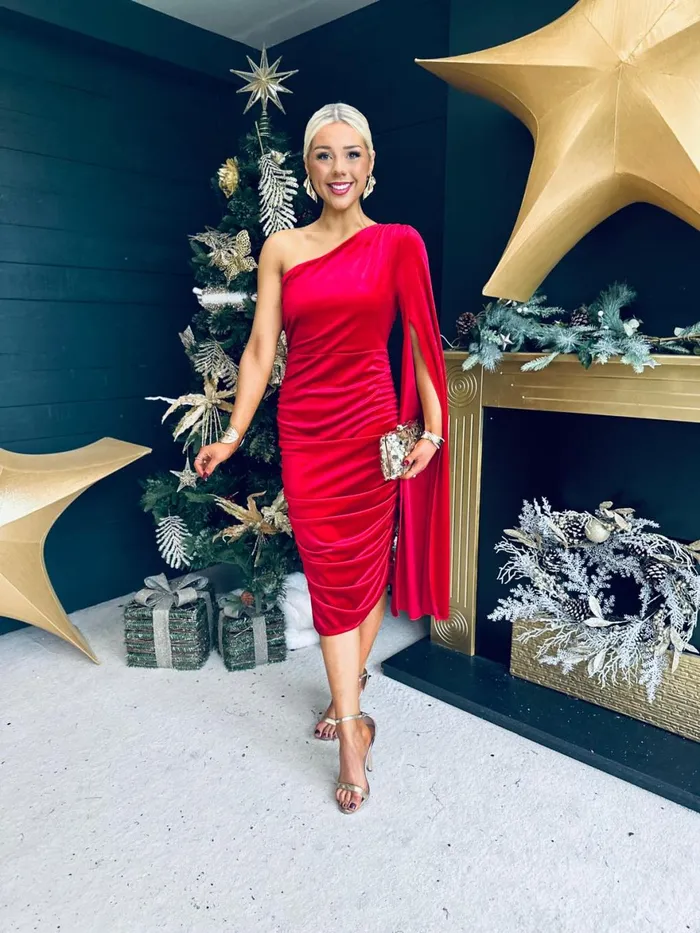 Women Evening Dress Canella Lane Elaine Ruched Velvet Occasion Dress Red