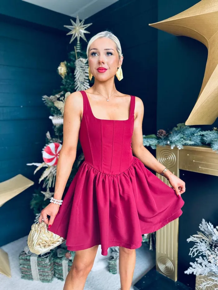 Women Evening Dress Canella Lane Freda Detailed Mini Dress Wine