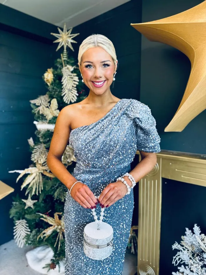 Women Evening Dress Canella Lane Georgia One Shoulder Sequin Midi Dress Silver