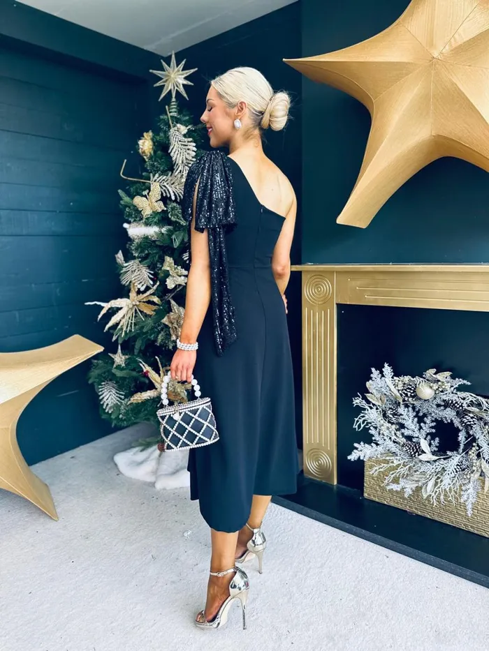 Women Evening Dress Canella Lane Hailey Sequin Bow Detail Dress Black