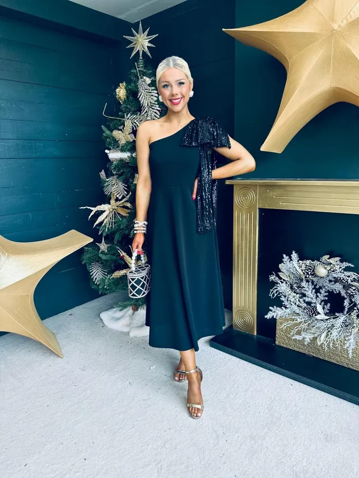 Women Evening Dress Canella Lane Hailey Sequin Bow Detail Dress Black