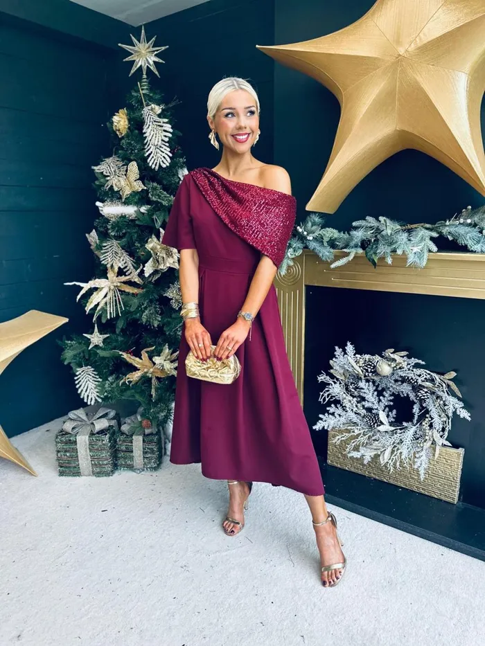 Women Evening Dress Canella Lane Juliet Detailed Occasion Dress Burgundy