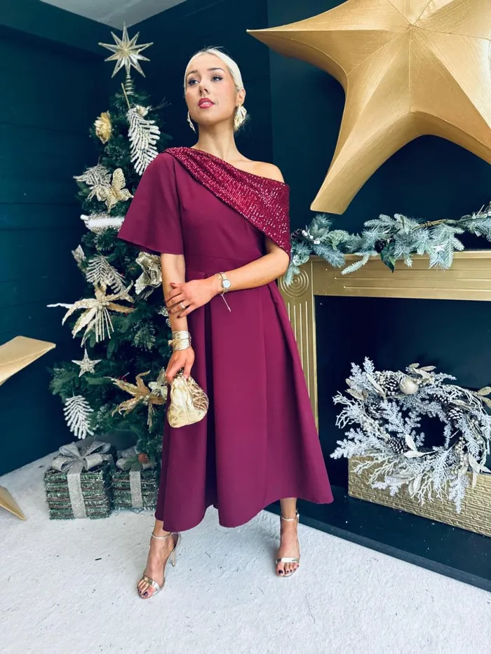 Women Evening Dress Canella Lane Juliet Detailed Occasion Dress Burgundy