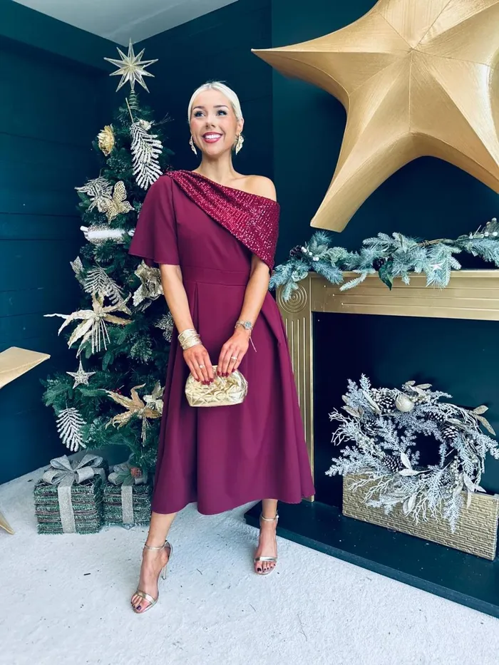 Women Evening Dress Canella Lane Juliet Detailed Occasion Dress Burgundy