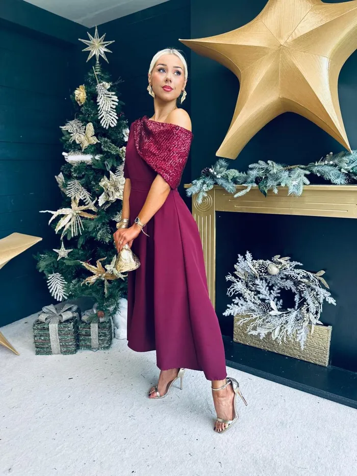 Women Evening Dress Canella Lane Juliet Detailed Occasion Dress Burgundy
