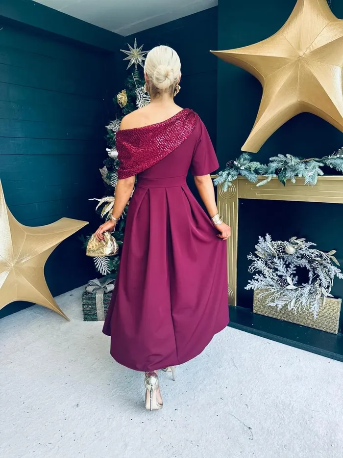 Women Evening Dress Canella Lane Juliet Detailed Occasion Dress Burgundy