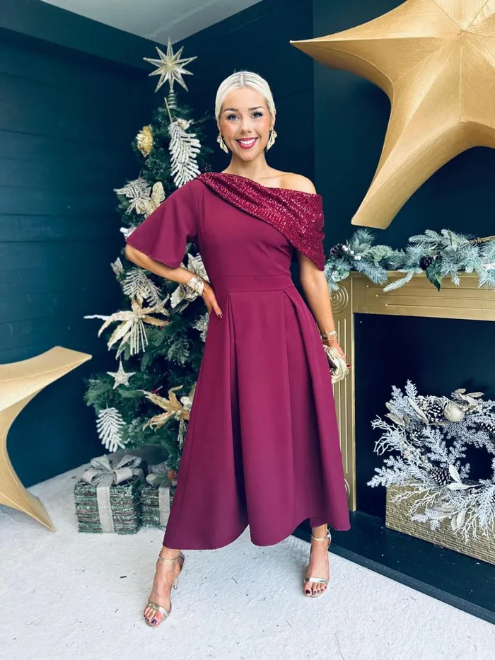 Women Evening Dress Canella Lane Juliet Detailed Occasion Dress Burgundy