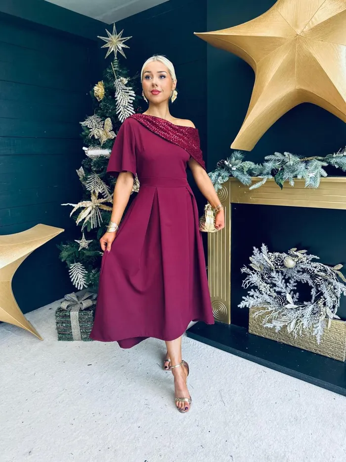 Women Evening Dress Canella Lane Juliet Detailed Occasion Dress Burgundy