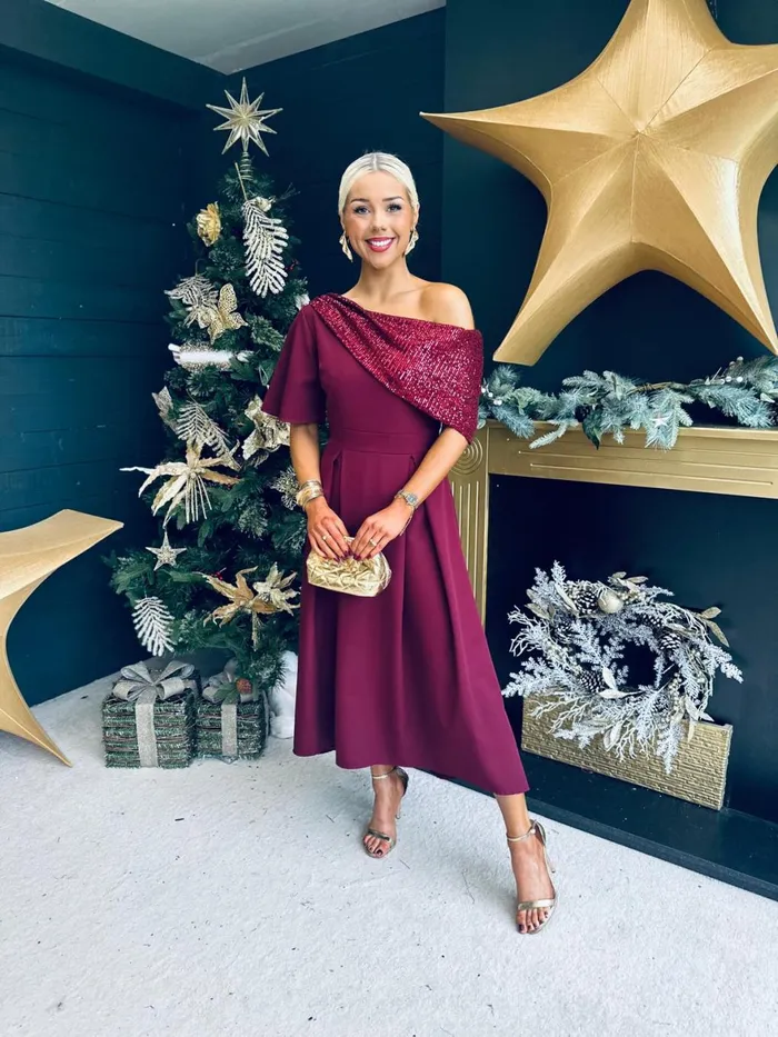 Women Evening Dress Canella Lane Juliet Detailed Occasion Dress Burgundy