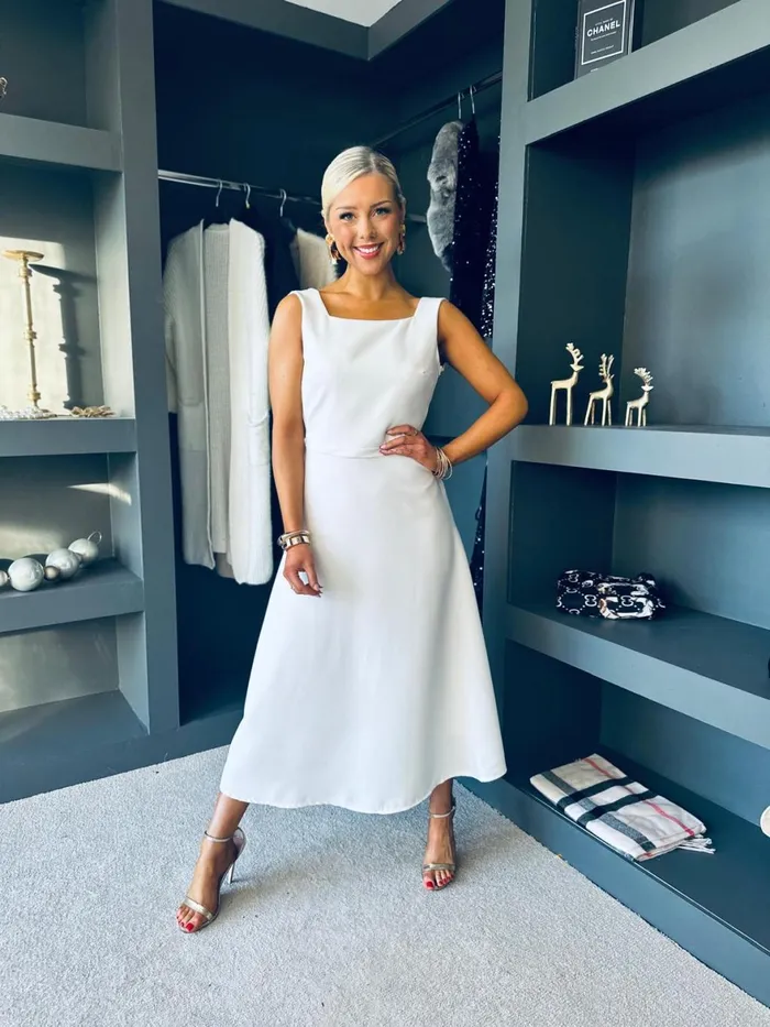 Women Evening Dress Canella Lane Monroe Bow Detail Midi Dress White