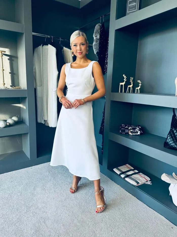 Women Evening Dress Canella Lane Monroe Bow Detail Midi Dress White