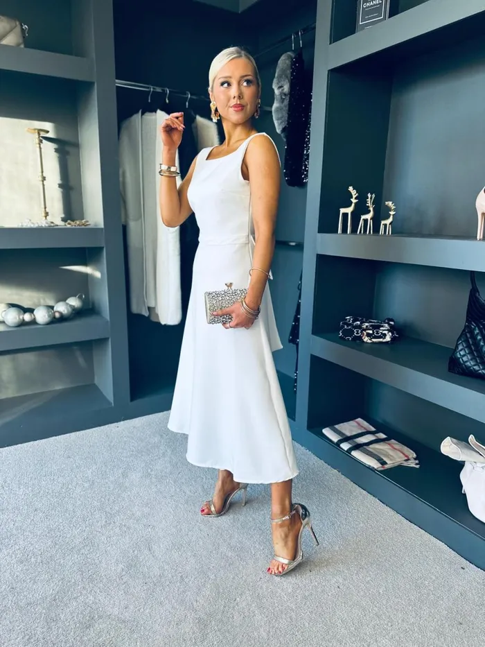 Women Evening Dress Canella Lane Monroe Bow Detail Midi Dress White