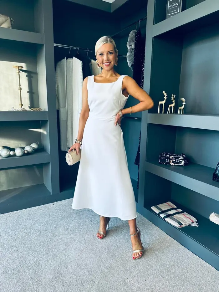 Women Evening Dress Canella Lane Monroe Bow Detail Midi Dress White