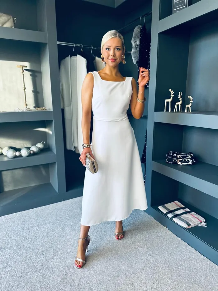 Women Evening Dress Canella Lane Monroe Bow Detail Midi Dress White