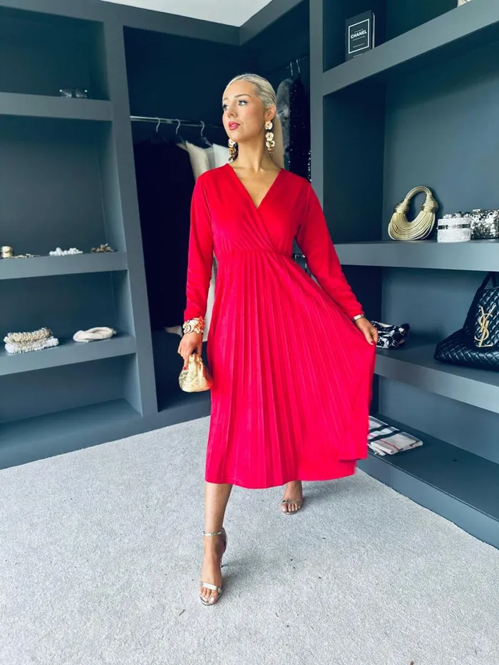 Women Evening Dress Canella Lane Riadh Pleated Velvet Dress Red