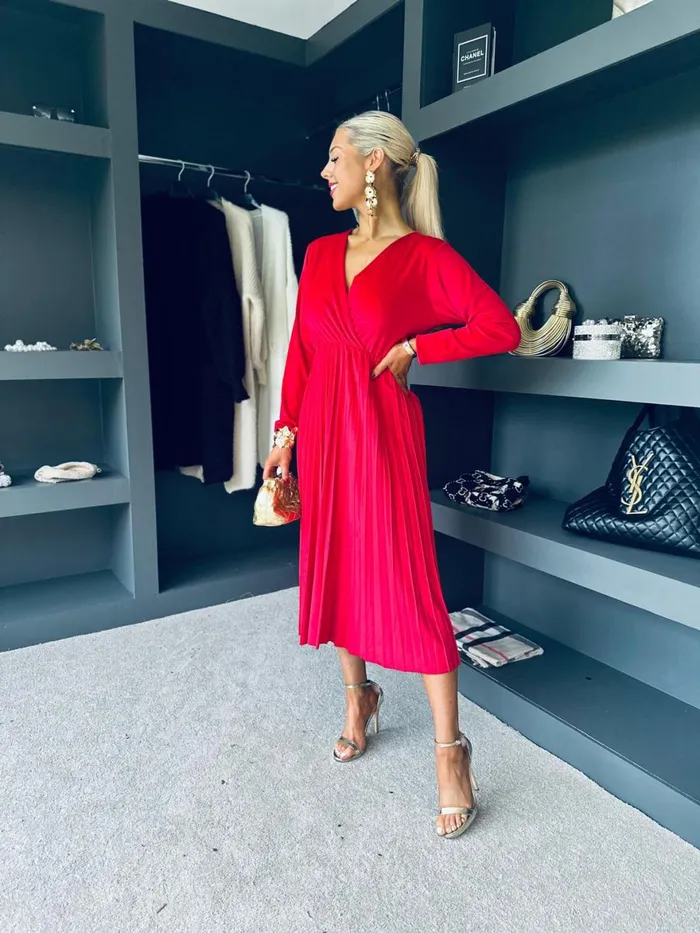 Women Evening Dress Canella Lane Riadh Pleated Velvet Dress Red