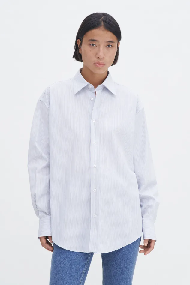 Women filippak Cotton Stripe Shirt Soft BlueWhite Shirts and Blouses