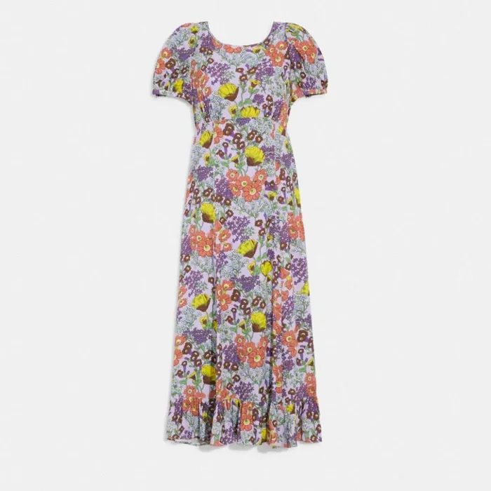 Women Floral Midi Dress Lavender Multi Coach Dresses