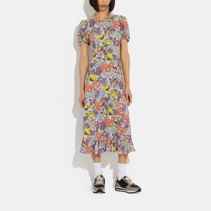 Women Floral Midi Dress Lavender Multi Coach Dresses