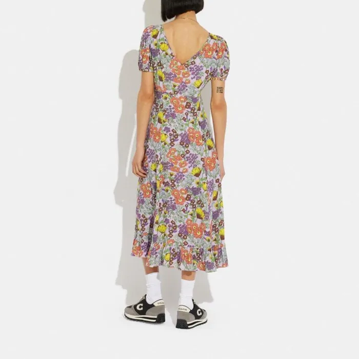 Women Floral Midi Dress Lavender Multi Coach Dresses