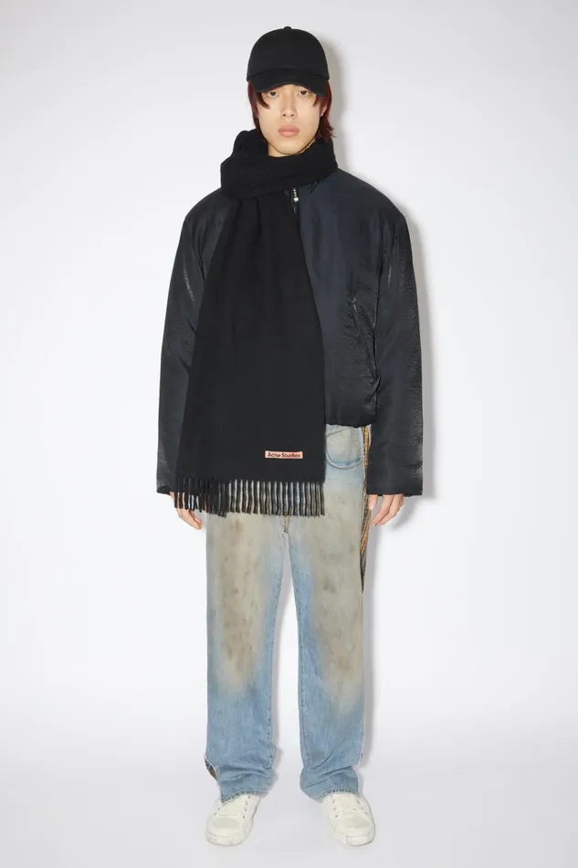 Women Fringe Wool Scarf 8211 Oversized Black Acne Studios Scarves