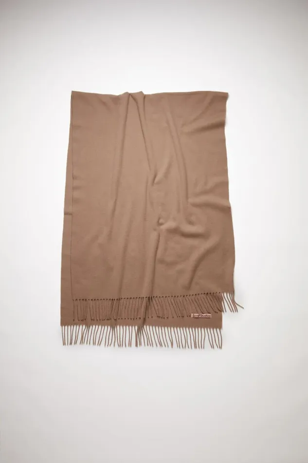 Women Fringe Wool Scarf 8211 Oversized Caramel Brown Acne Studios Scarves