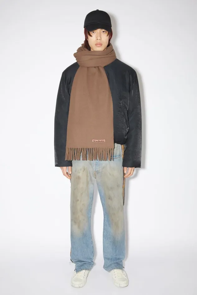 Women Fringe Wool Scarf 8211 Oversized Caramel Brown Acne Studios Scarves