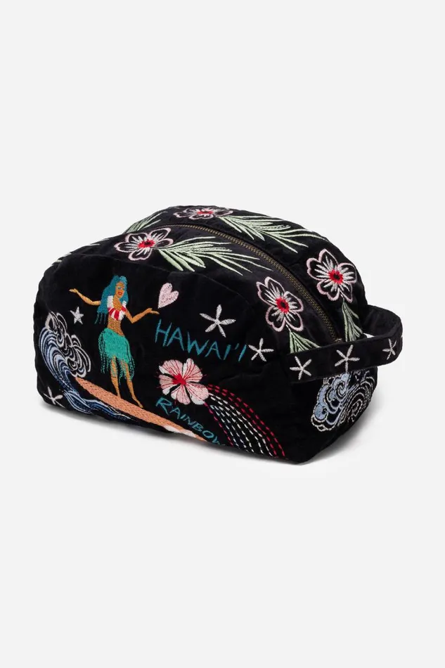 Women Handbags Johnny Was HAWAII COTTON VELVET MAKEUP BAG Black