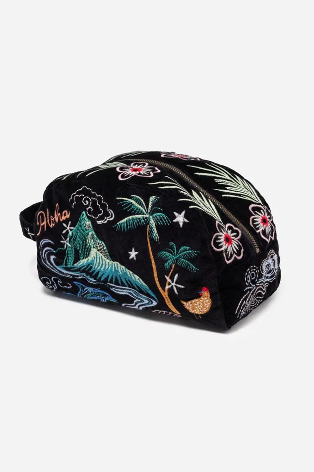 Women Handbags Johnny Was HAWAII COTTON VELVET MAKEUP BAG Black Women Handbags Johnny Was HAWAII COTTON VELVET MAKEUP BAG Black