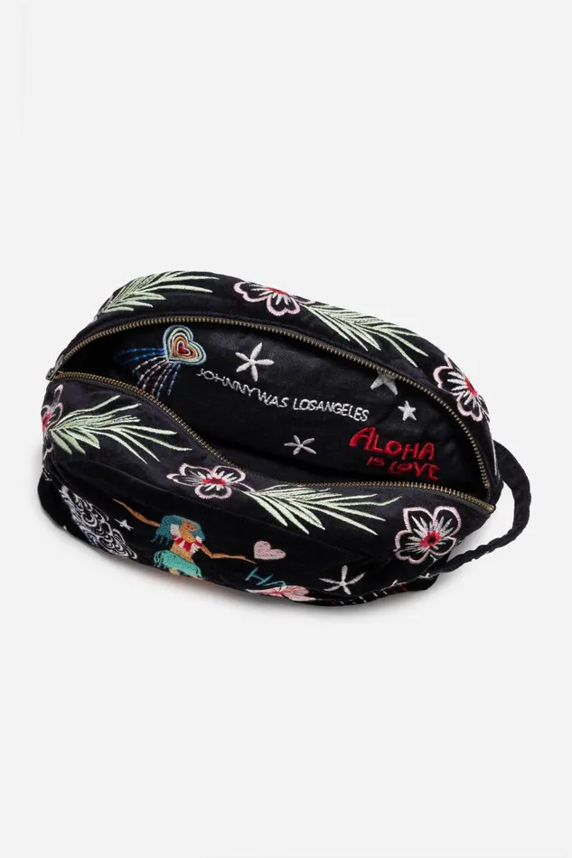 Women Handbags Johnny Was HAWAII COTTON VELVET MAKEUP BAG Black Women Handbags Johnny Was HAWAII COTTON VELVET MAKEUP BAG Black