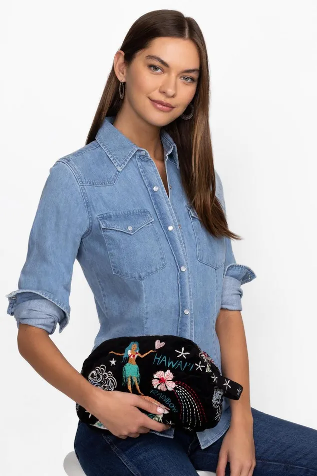 Women Handbags Johnny Was HAWAII COTTON VELVET MAKEUP BAG Black Women Handbags Johnny Was HAWAII COTTON VELVET MAKEUP BAG Black