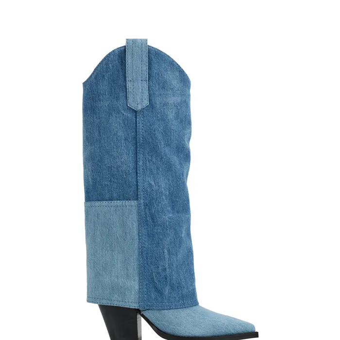 Women Harlo Foldover Western Boot Denim Boots Marc Fisher