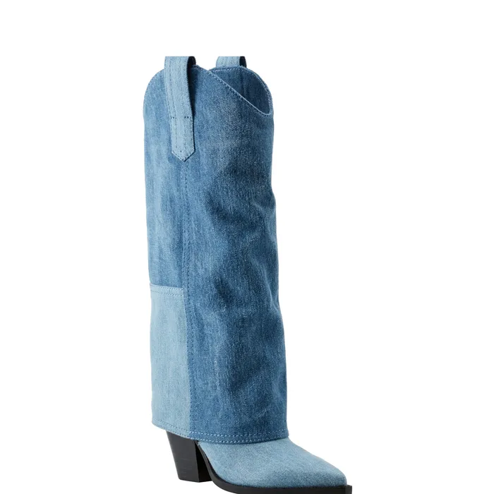 Women Harlo Foldover Western Boot Denim Boots Marc Fisher