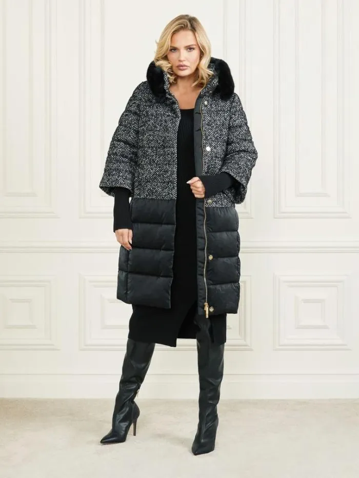 Women Jackets Marciano Abbey Puffer Coat Chevron Black and White Women Jackets Marciano Abbey Puffer Coat Chevron Black and White