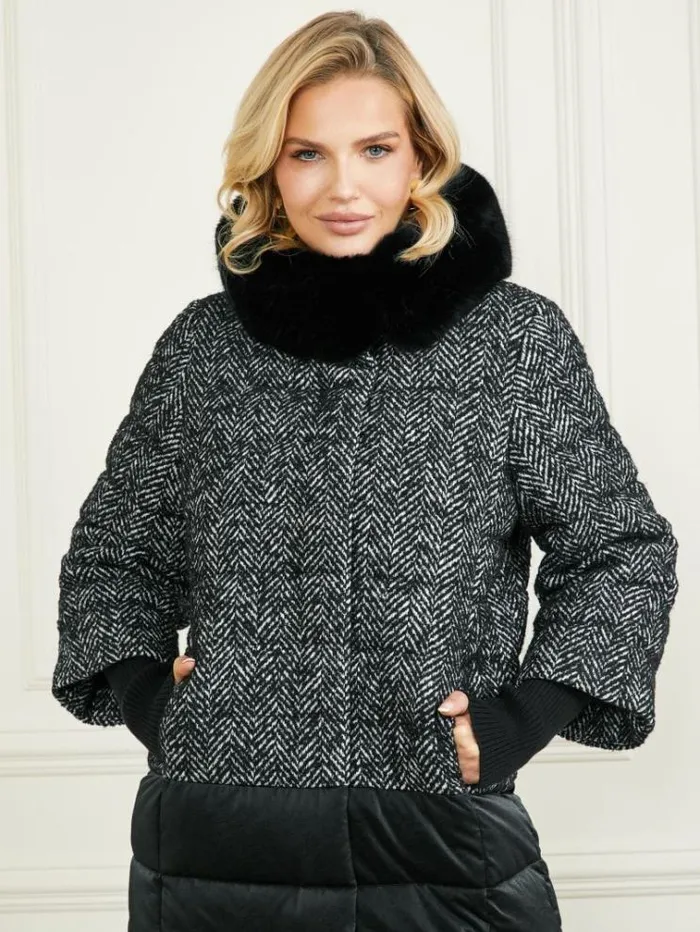 Women Jackets Marciano Abbey Puffer Coat Chevron Black and White Women Jackets Marciano Abbey Puffer Coat Chevron Black and White