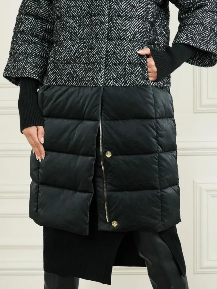 Women Jackets Marciano Abbey Puffer Coat Chevron Black and White Women Jackets Marciano Abbey Puffer Coat Chevron Black and White