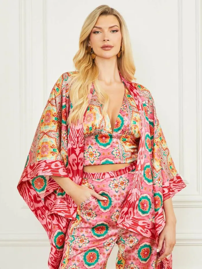Women Jackets Marciano Babylon Satin Kimono Babylon Blanket Print