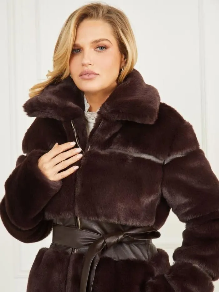 Women Jackets Marciano Rosetta FauxFur Coat Dark Roast Multi