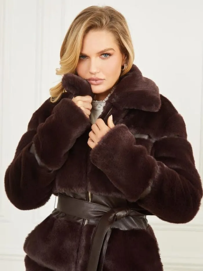 Women Jackets Marciano Rosetta FauxFur Coat Dark Roast Multi