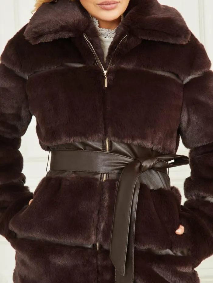 Women Jackets Marciano Rosetta FauxFur Coat Dark Roast Multi