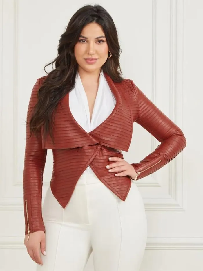 Women Jackets Marciano Shayna Drape Leather Jacket Dark Jam Red