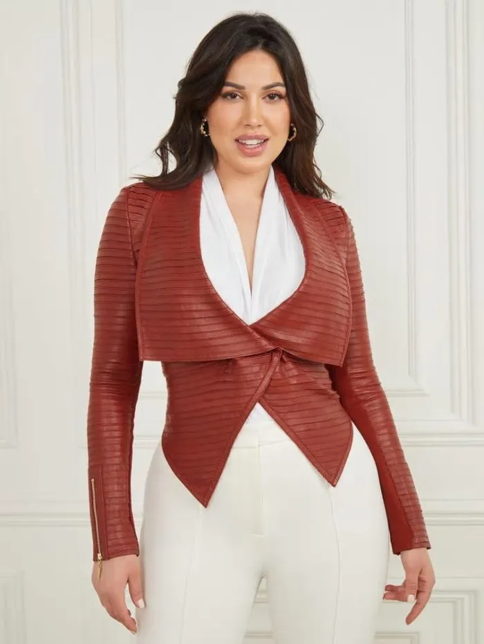 Women Jackets Marciano Shayna Drape Leather Jacket Dark Jam Red Women Jackets Marciano Shayna Drape Leather Jacket Dark Jam Red