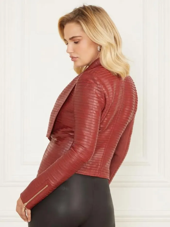 Women Jackets Marciano Shayna Drape Leather Jacket Dark Jam Red Women Jackets Marciano Shayna Drape Leather Jacket Dark Jam Red