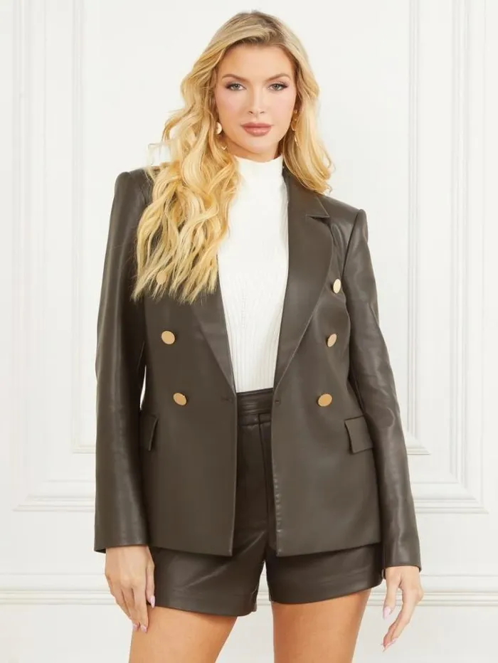 Women Jackets Marciano Vixen FauxLeather Blazer 344 Olive Branch Women Jackets Marciano Vixen FauxLeather Blazer 344 Olive Branch