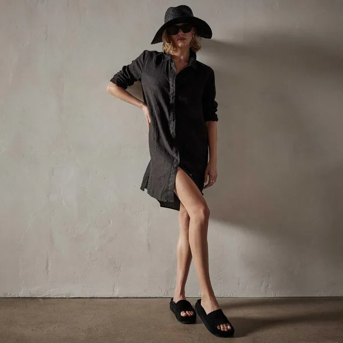 WOMEN James Perse DRESSESJUMPSUITS Lightweight Linen Shirt Dress Black