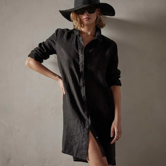 WOMEN James Perse DRESSESJUMPSUITS Lightweight Linen Shirt Dress Black