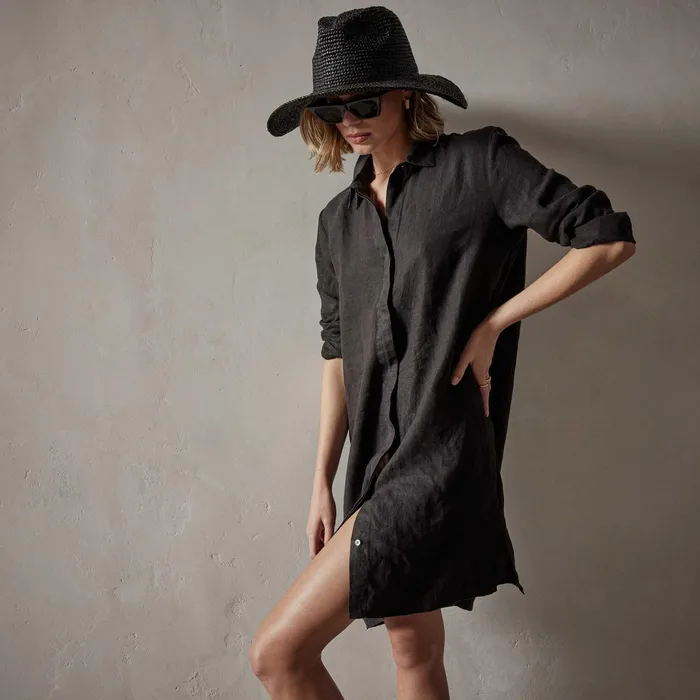 WOMEN James Perse DRESSESJUMPSUITS Lightweight Linen Shirt Dress Black